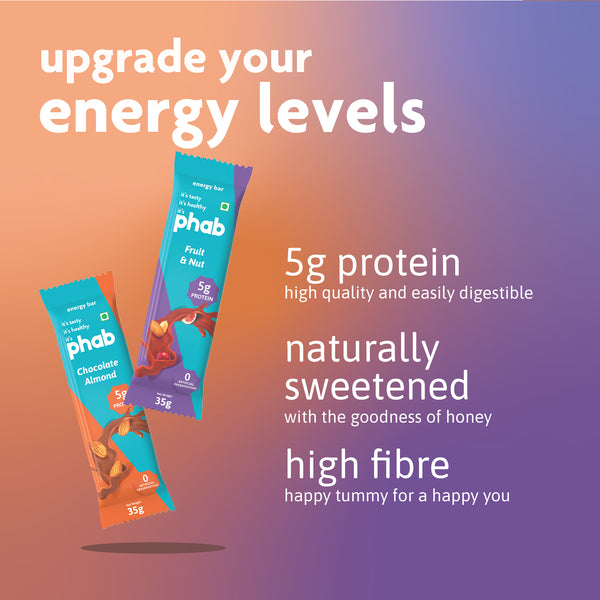 protein 5g energy bar variety pack of 6 - fruit & nut, chocolate almond